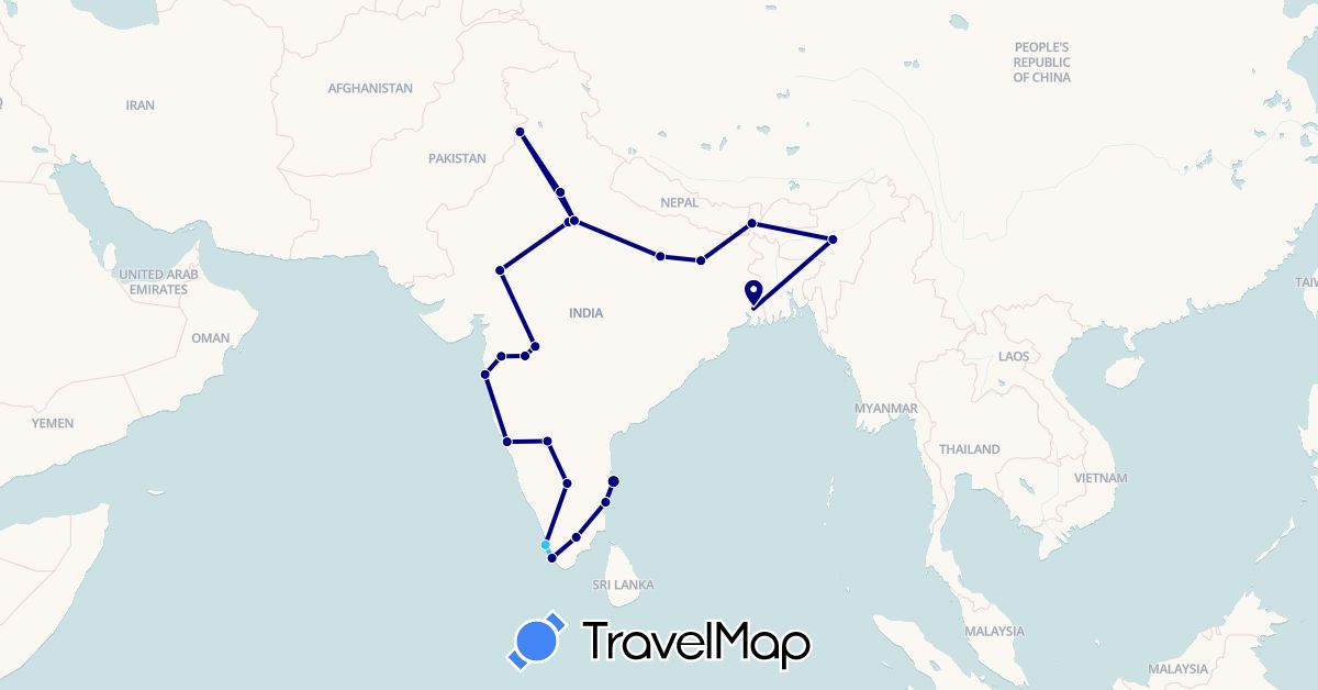 TravelMap itinerary: driving, boat in India (Asia)